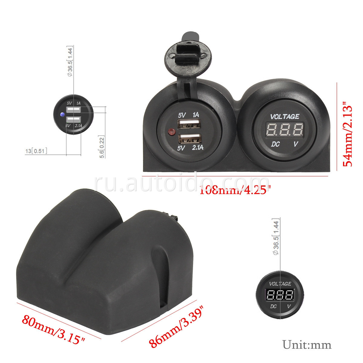 Двойное USB -автомобильное зарядное устройство Voltmeter Meter Meter светодиодный USB Auto Charger Power Adapter